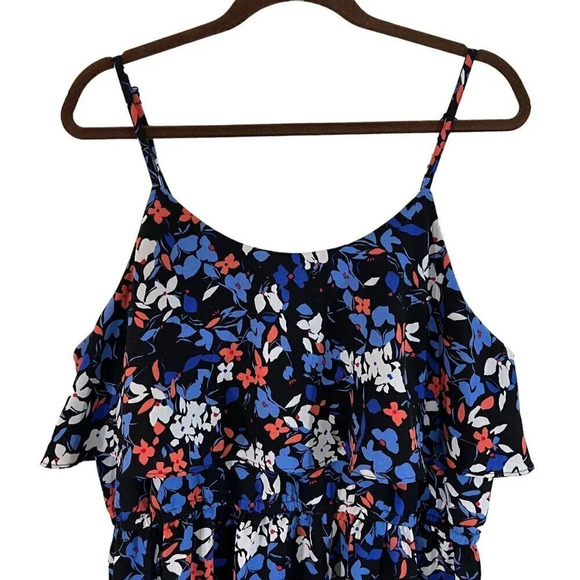 ELLE Floral Ruffled Dress XL Adjustable Spaghetti Straps Knee Length Flowy Thin - Picture 3 of 7
